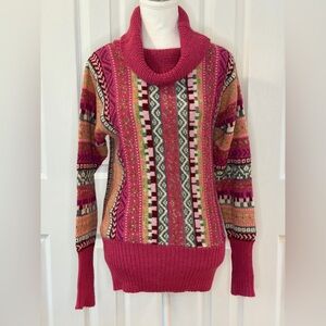 Efrata Global Alpaca Hand Made in Peru Pink Geometric Stripe Turtle Neck S?